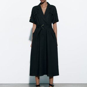 Zara Black linen blend shirtdress Sz L